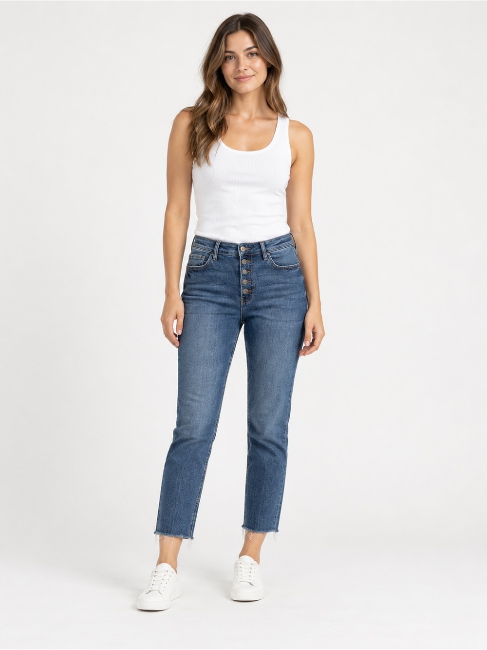 VERVET Blue Jeans Size 31 Button Fly Cropped Raw Hem Straight Leg